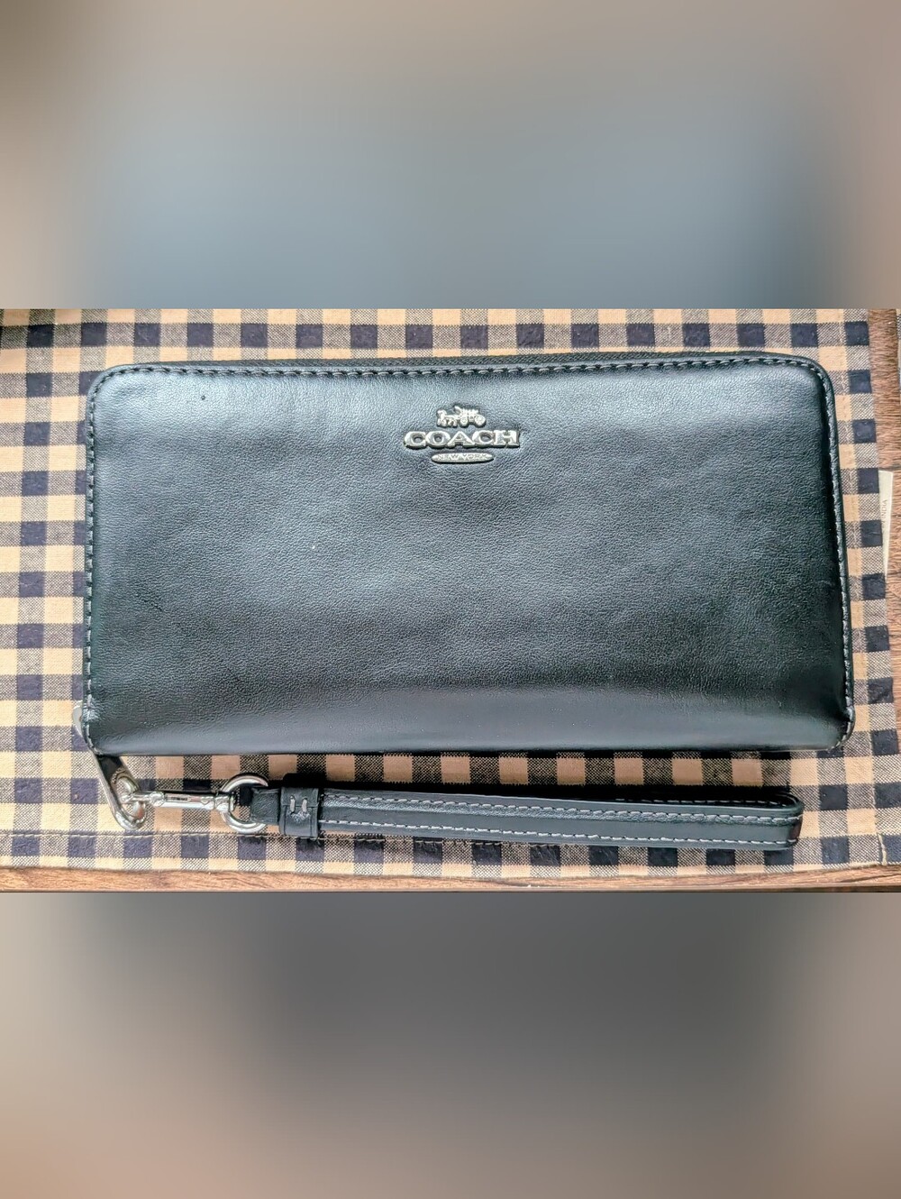 Coach Black Leather Zip-Around Wristlet/Wallet